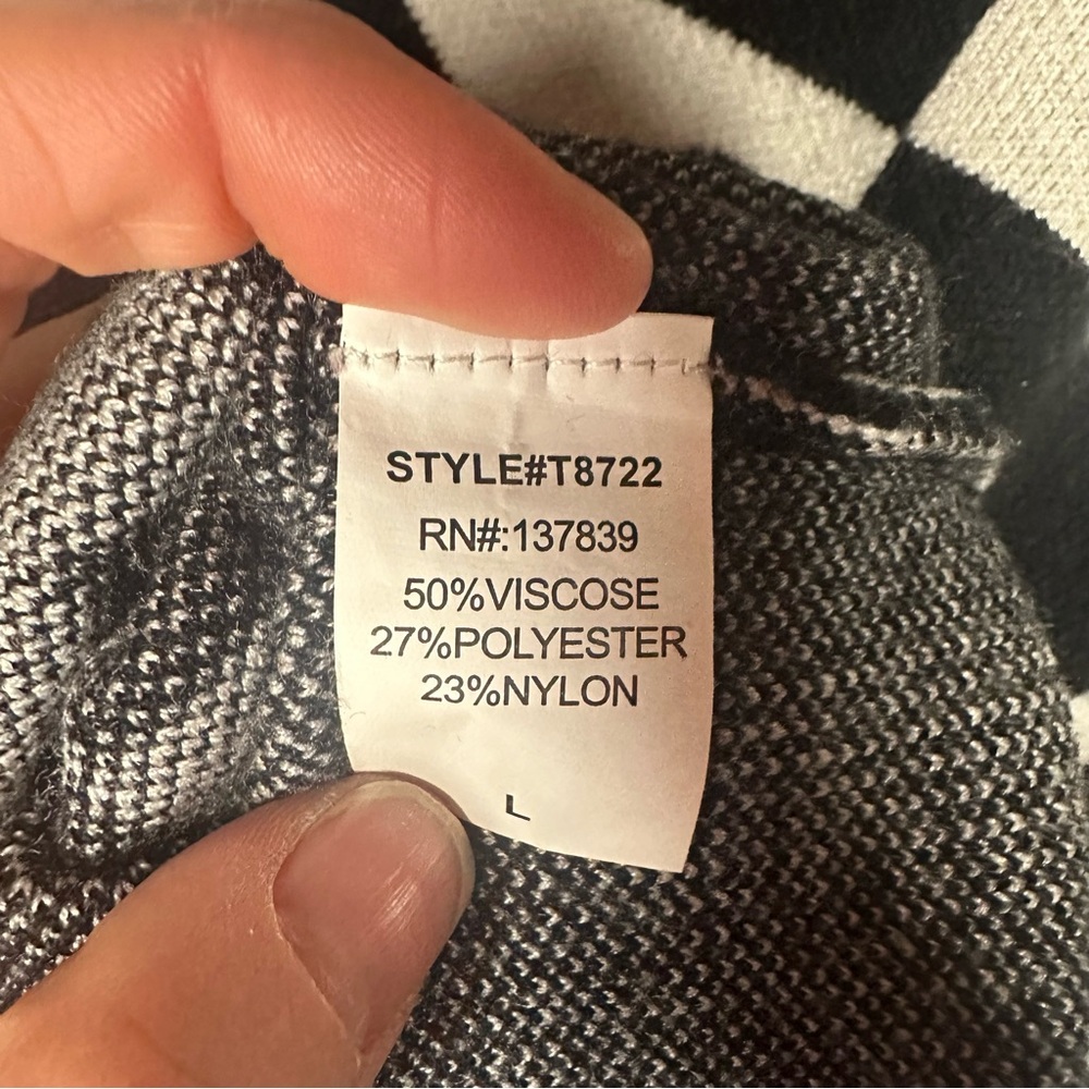Luna Ivy Black & White Checkered Bow Knit Pullover Sweater Size Large T8722 - Picture 4 of 7